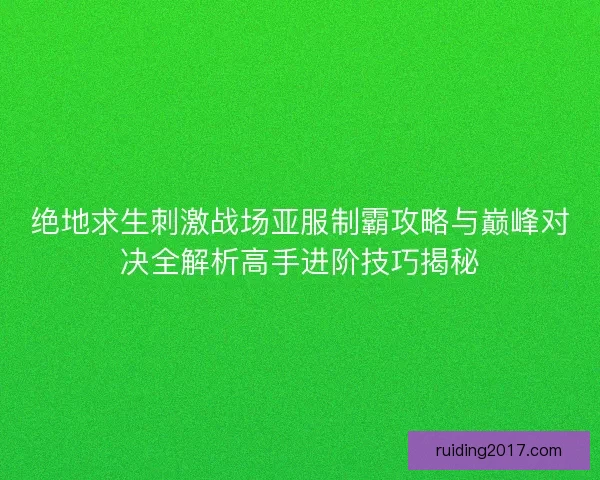 绝地求生刺激战场亚服制霸攻略与巅峰对决全解析高手进阶技巧揭秘